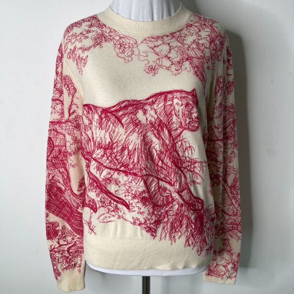 Sweaters - Women's Cream Red 100% Cashmere Crew Neck Sweater Size 38